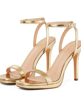 Stilettos Strappy Heels,4.3 Inch, Gold, Open Square Toe